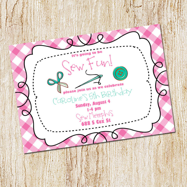 Sewing Party Invitation - Sewing Birthday Party - Gingham invitation